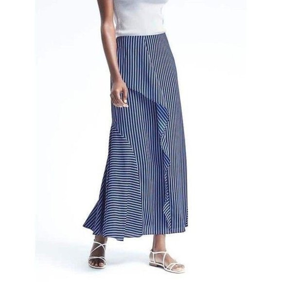 Banana Republic Skirt Blue Striped Maxi Ruffle